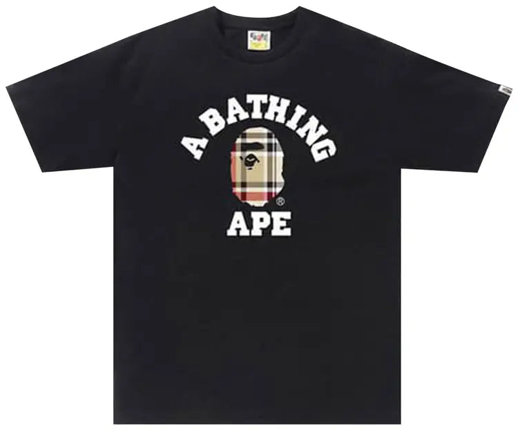 Bape Check Beige/Black College Tee - Black