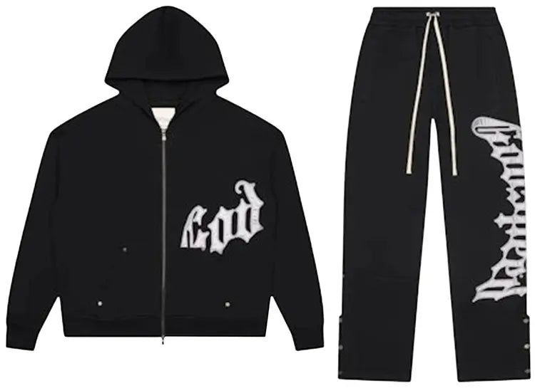 Godspeed OG Logo V2 Sweatsuit 'Black/Silver Satin'
