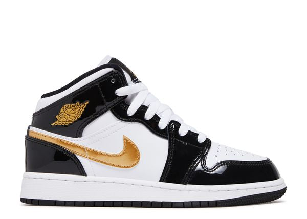 Air Jordan 1 Mid GS 'Patent Black White Gold'
