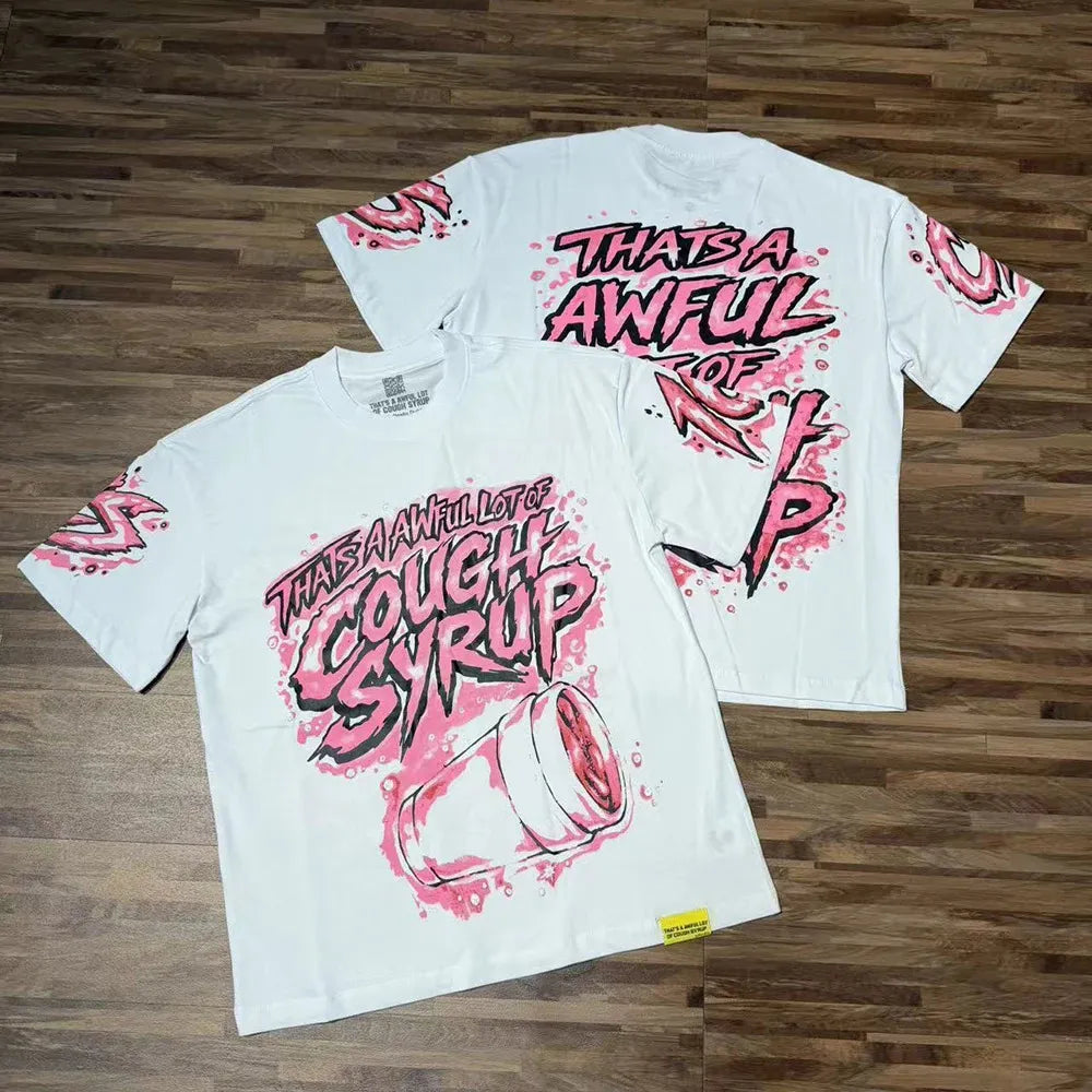 Awful Lot of Cough Syrup Tee - Pink Splatter