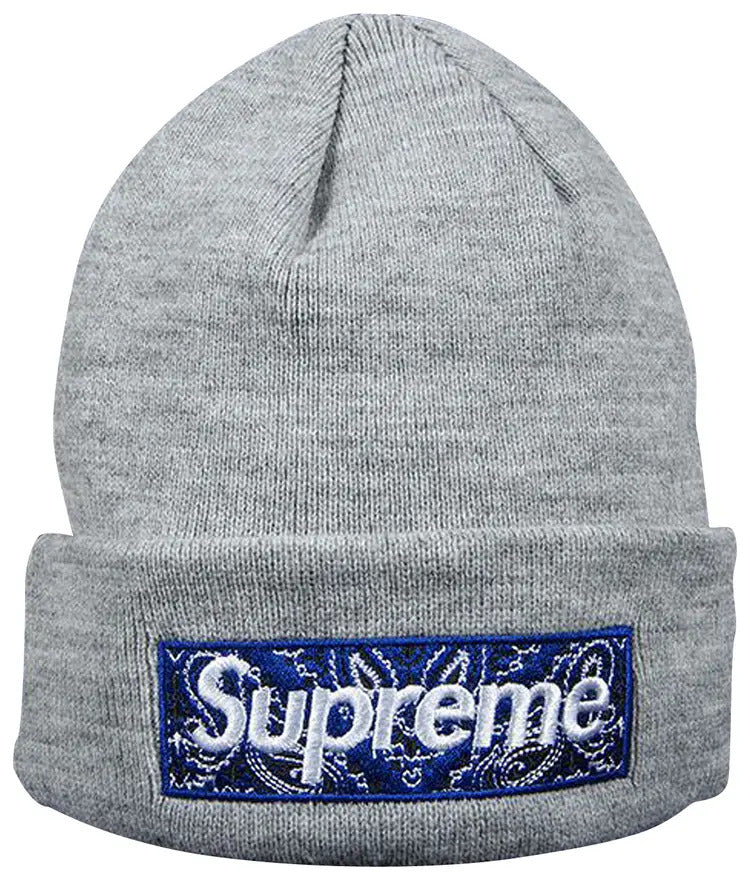 Supreme x New Era Bandana Box Logo Beanie 'Heather Grey'