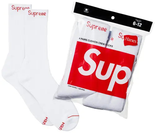 Supreme Hanes Socks (4 Pack) White