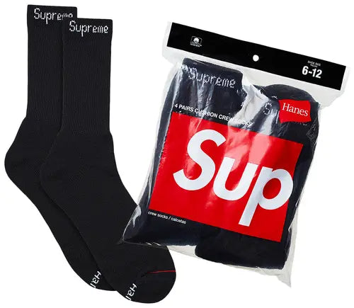 Supreme Hanes Socks (4 Pack) Black